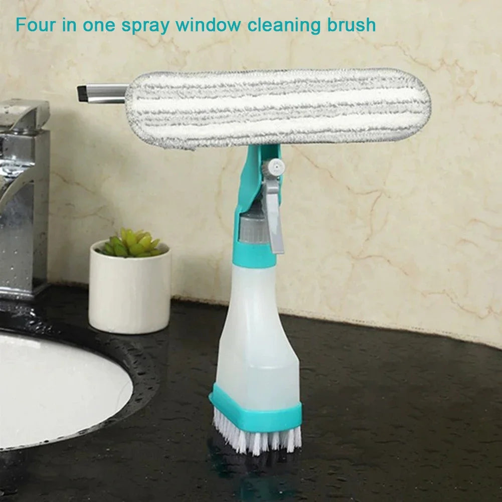 4-in-1 Window Cleaning Kit | Dual-Sided Squeegee with Sponge and Brush