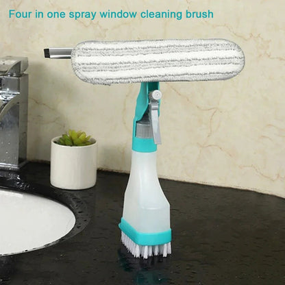 4-in-1 Window Cleaning Kit | Dual-Sided Squeegee with Sponge and Brush