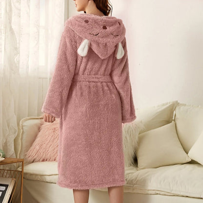 Hooded Fleece Bathrobe with Bunny Ears | Soft, Warm & Easy Care for Cozy Moments at Home