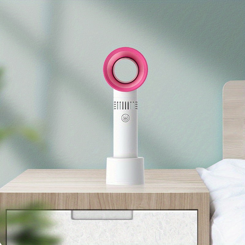 Portable Bladeless Handheld Fan - USB Rechargeable Mini Desk Fan with 3 Speed Settings for Travel, Camping, Office, and Home