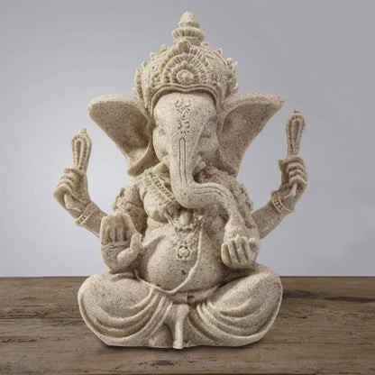 Handcrafted Ganesha Elephant Figurine in Sandstone Look – Spiritual Home & Meditation Decor, 7.5 × 6 × 9.5 cm