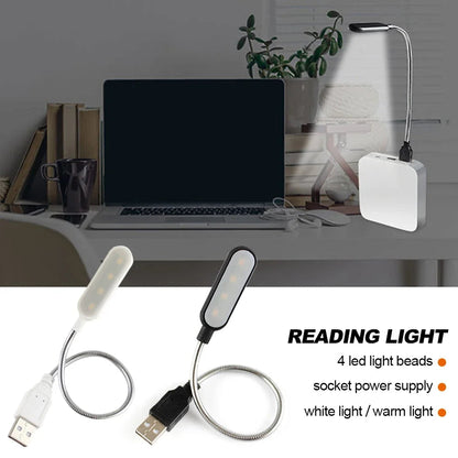 Rechargeable LED Reading Lamp with USB – Flexible Gooseneck, Warm & Cool White, Compatible with Laptop, PC & Power Bank