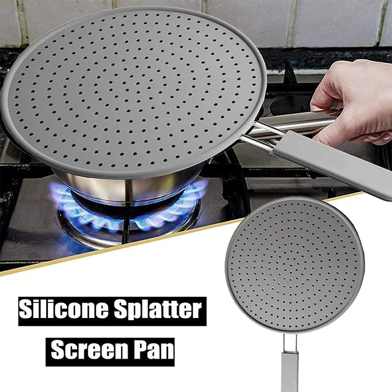 Splash Shield for Pans | Heat-Resistant Silicone Lid with Stainless Steel Handle for Cookware up to 28 cm