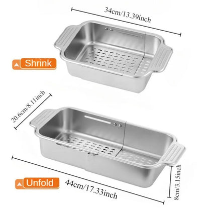 Adjustable Stainless Steel Telescopic Strainer for Sink & Fruit - Draining Functions