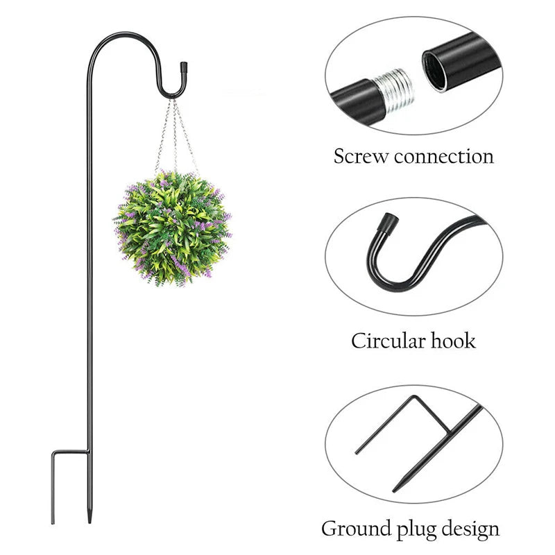 Garden Hook Stake | 76 cm Metal | Black Rustproof | Perfect for Lanterns & Hanging Plants