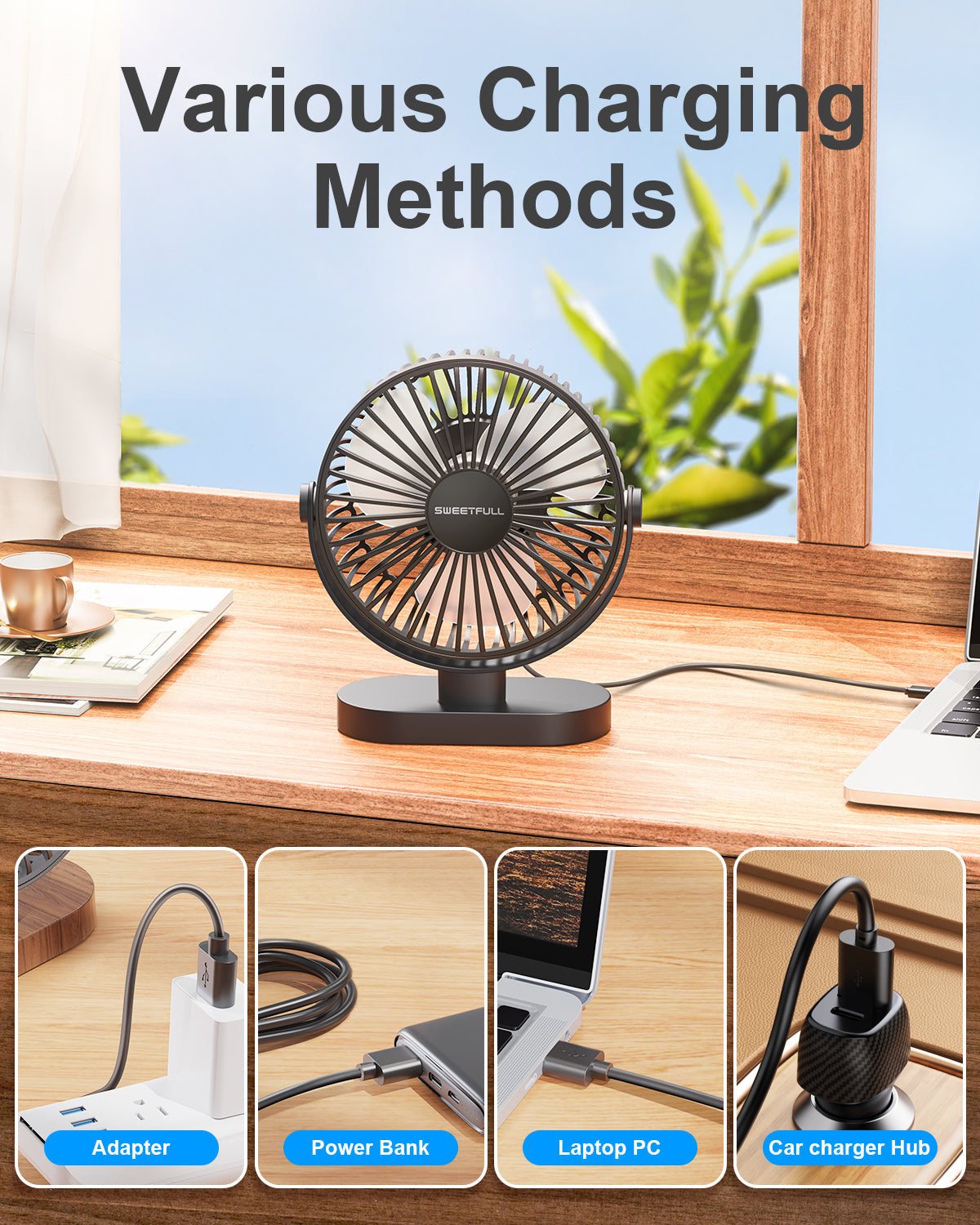 6.5 Inch Portable USB Desk Fan for Home, Office, Car, and Travel