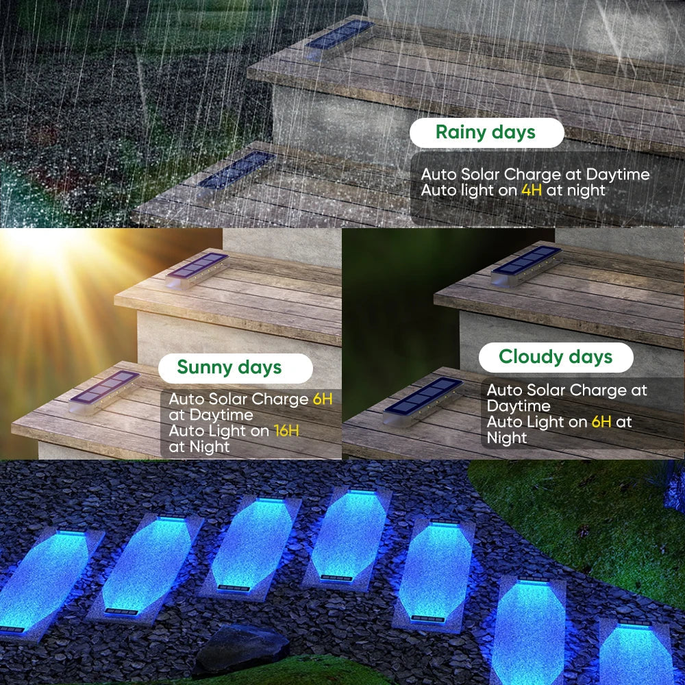 Solar Step Lights Set of 4 | 6 LED | Waterproof IP68 | Warm White or Blue
