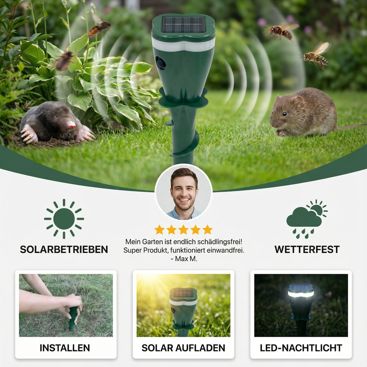 Solar-Powered Ultrasonic Device for Repelling Animals and Insects