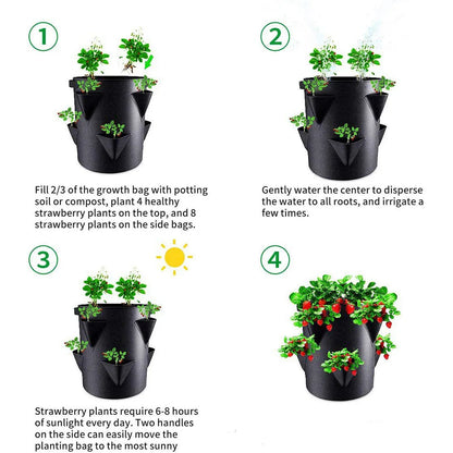 Breathable Strawberry Planting Bag | 5/7/10 Gallon Sizes (20–45 × 25–35 cm) | Container for Balcony and Garden Plants