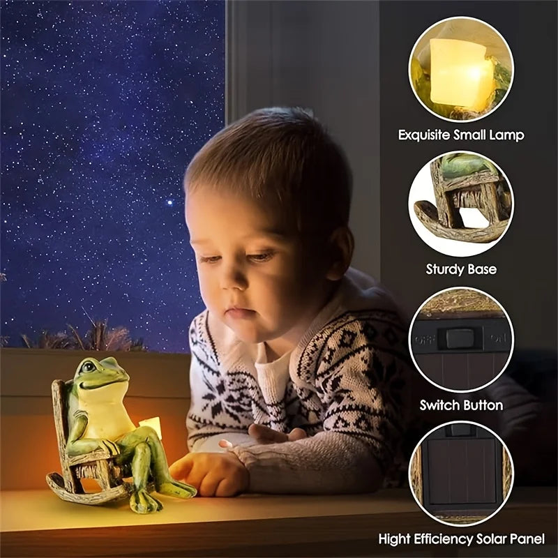 Solar-Powered Mini Frog Garden Sculpture | Weatherproof | Indoor and Outdoor Use