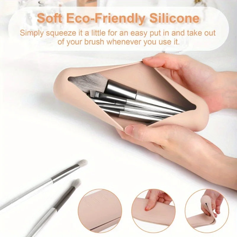 Compact Silicone Makeup Brush Holder – Modern Cosmetic Organizer 20.5x5.5 cm