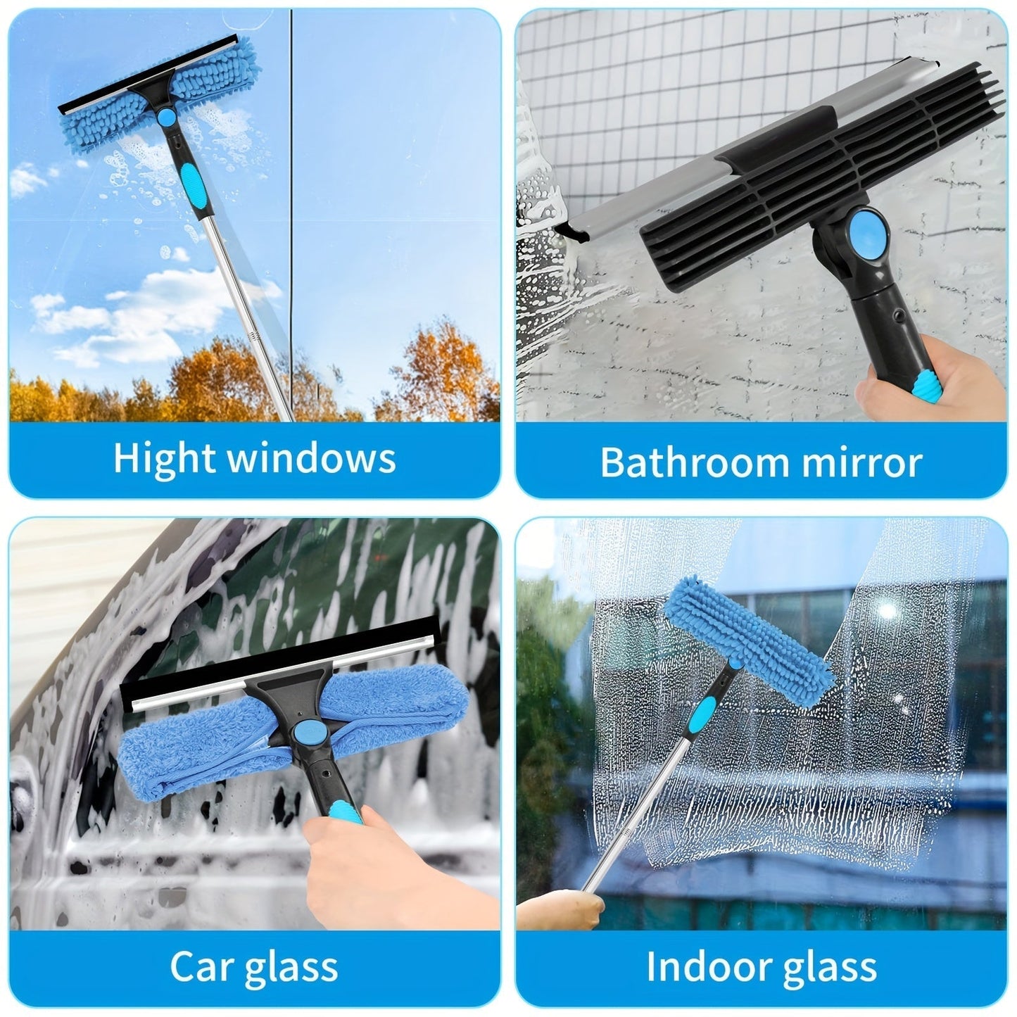 Telescopic Window and Glass Cleaning System – 2-in-1 Crystal Clear Cleaner