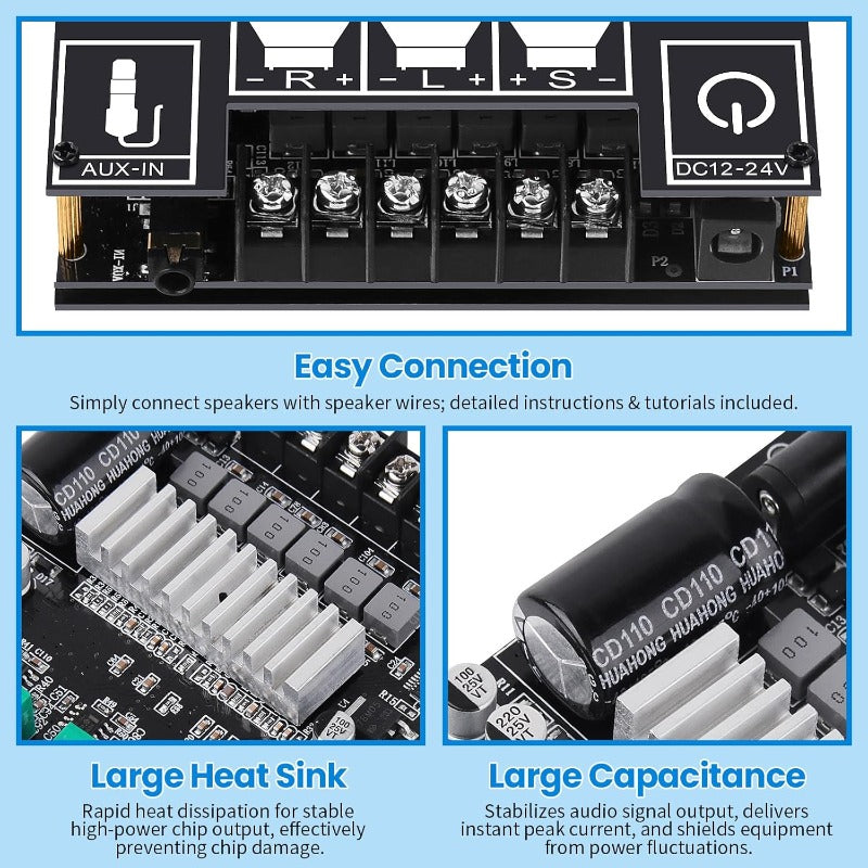 High-Power 2.1 Channel Bluetooth Audio Amplifier
