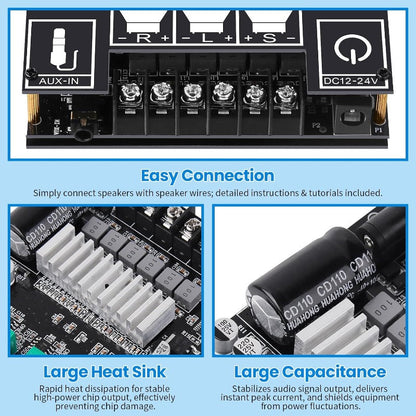 High-Power 2.1 Channel Bluetooth Audio Amplifier