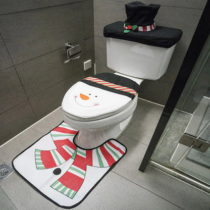 Christmas Toilet Set - 3-Piece Design with Santa - Fun Bathroom Decor with Mat & Tank Cover - Holiday Decoration 2024