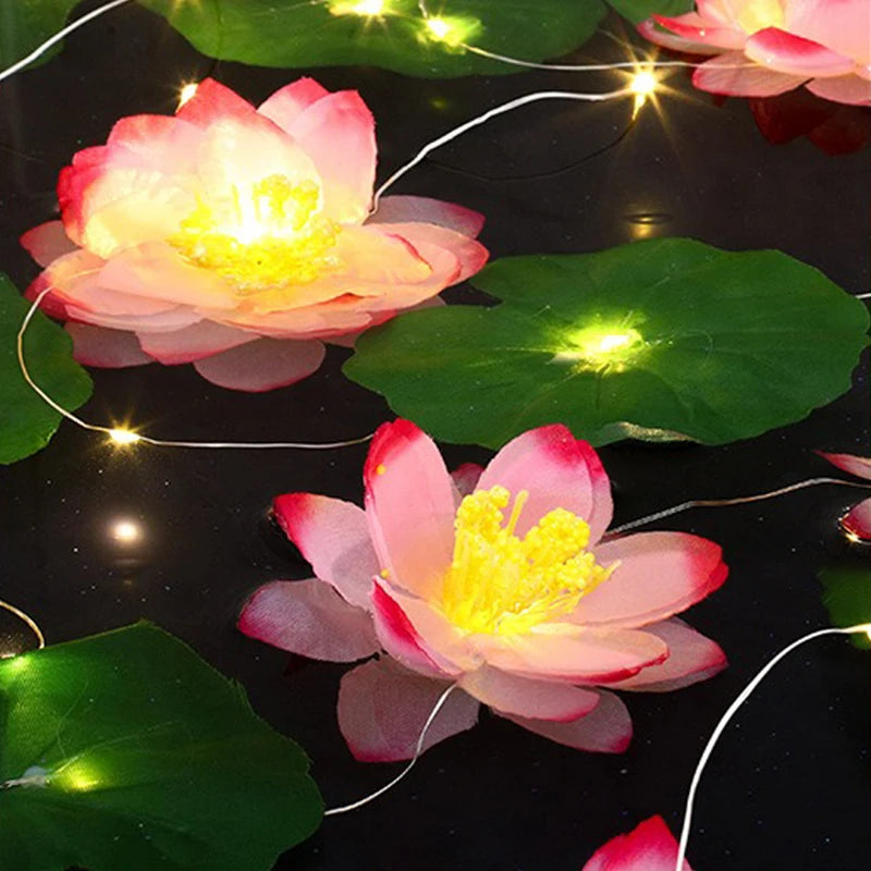 LED Lotus String Lights – Artistic Simulation – Battery & USB Powered – Garden, Pool & Wedding Decor