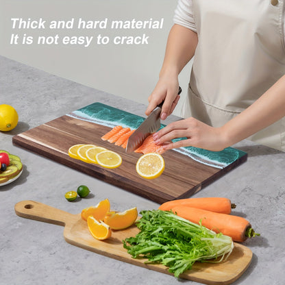 Wooden Cutting Board with Ocean Resin – Charcuterie and Cheese Platter