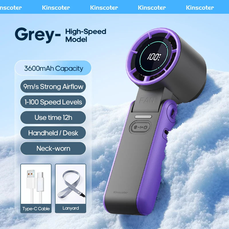 Mini Fan with 100 Speeds | 3600 mAh Rechargeable Battery | Foldable & Ice Cooling