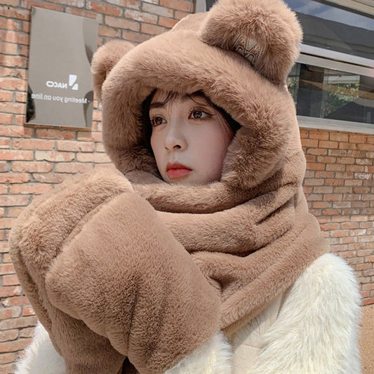 3-in-1 Winter Hat with Plush Bear Ears, Scarf & Gloves | Warm, Cozy & Stylish