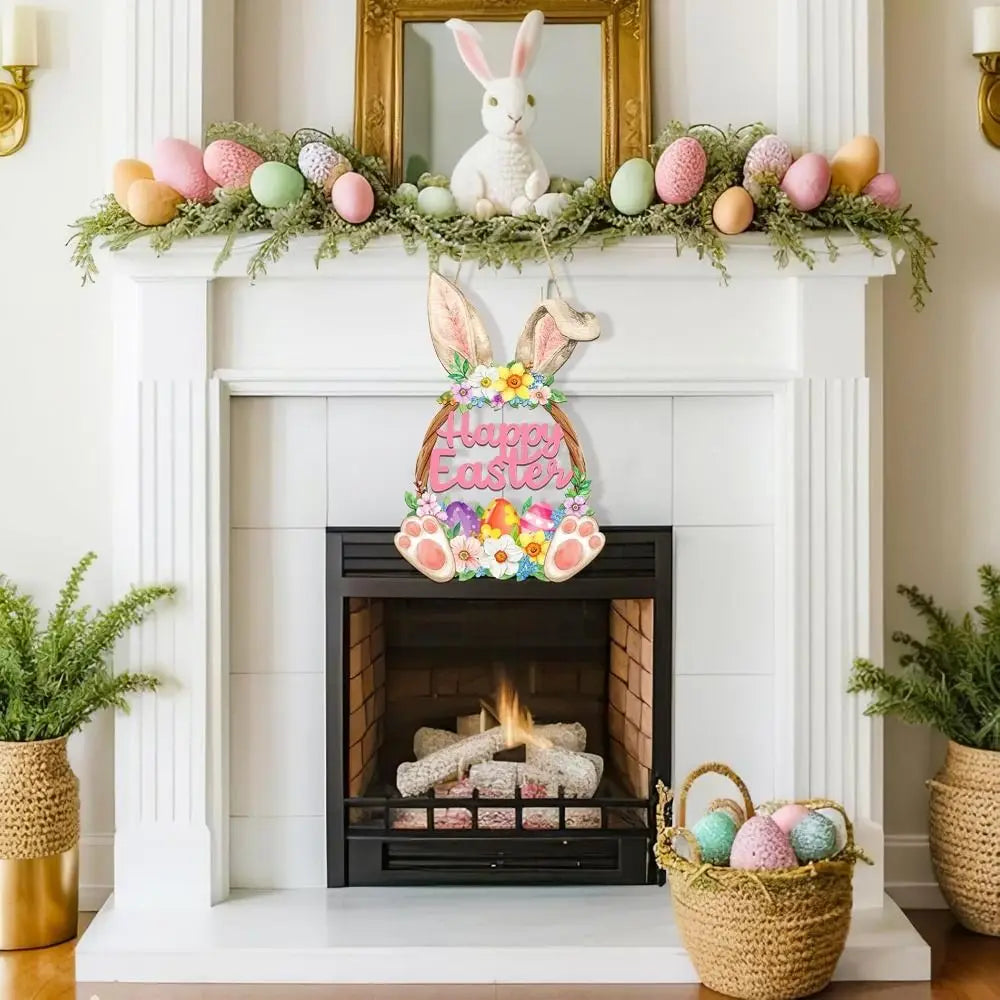 Spring Rabbit Wooden Easter Decoration | Wall and Home Ornament 11.6×7.7 in