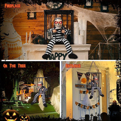 Animated Screaming Skeleton Prop with Motion Sensor – Hanging Halloween Decor