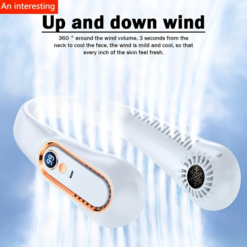 Portable USB Fan with 5 Speed Settings and Digital Display - Bladeless Design for Outdoor Use