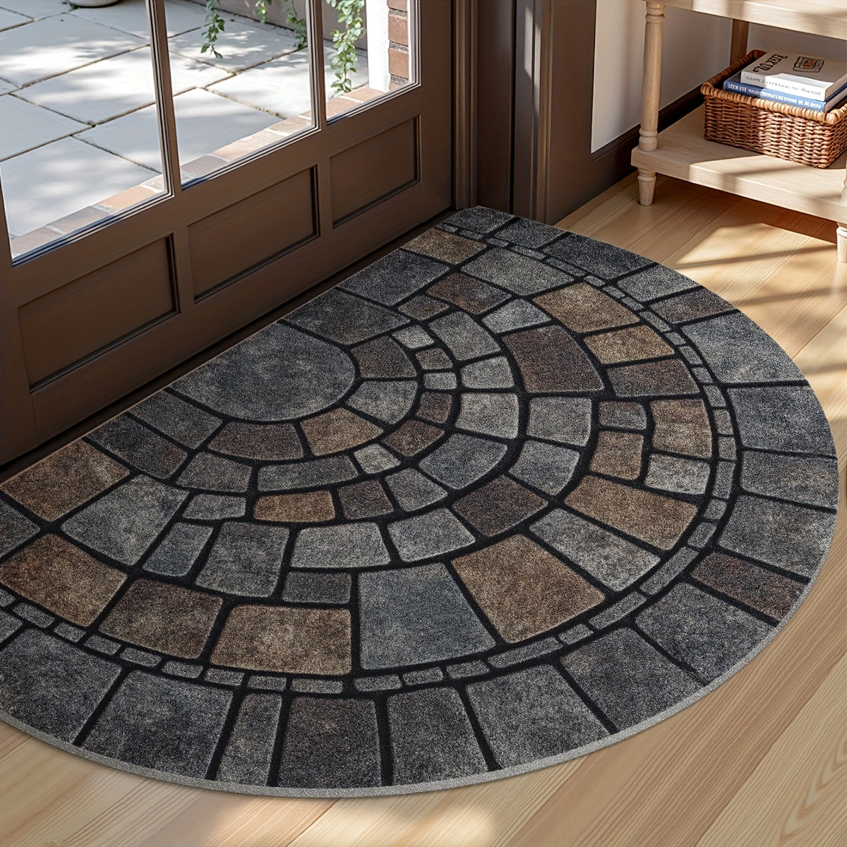 Non-Slip Half Circle Doormat for Indoor and Outdoor Mosaic Entrance