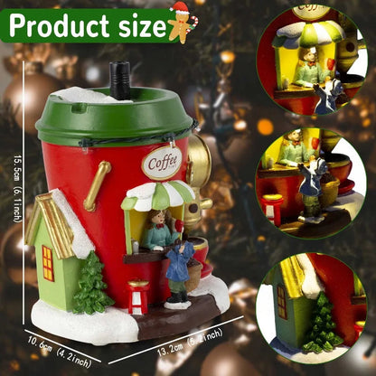 North Pole Coffee House Christmas Village with LED Lights and Figures | Handmade Resin Decorative House | Battery Operated 5.1×3.9×6.1 inches