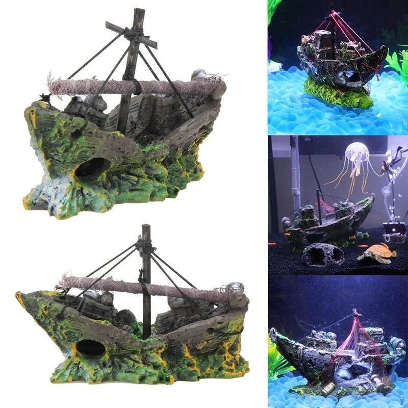 Shipwreck Pirate Ship Aquarium Decor | Resin Ornament | 13 x 5 x 11 cm