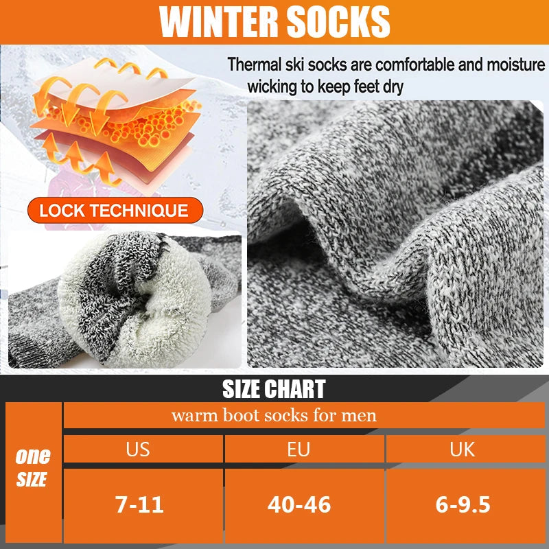 Men's Thermal Winter Socks - 3 Pairs, Thick Warm Wool, Mid-Length for Skiing & Outdoor Use