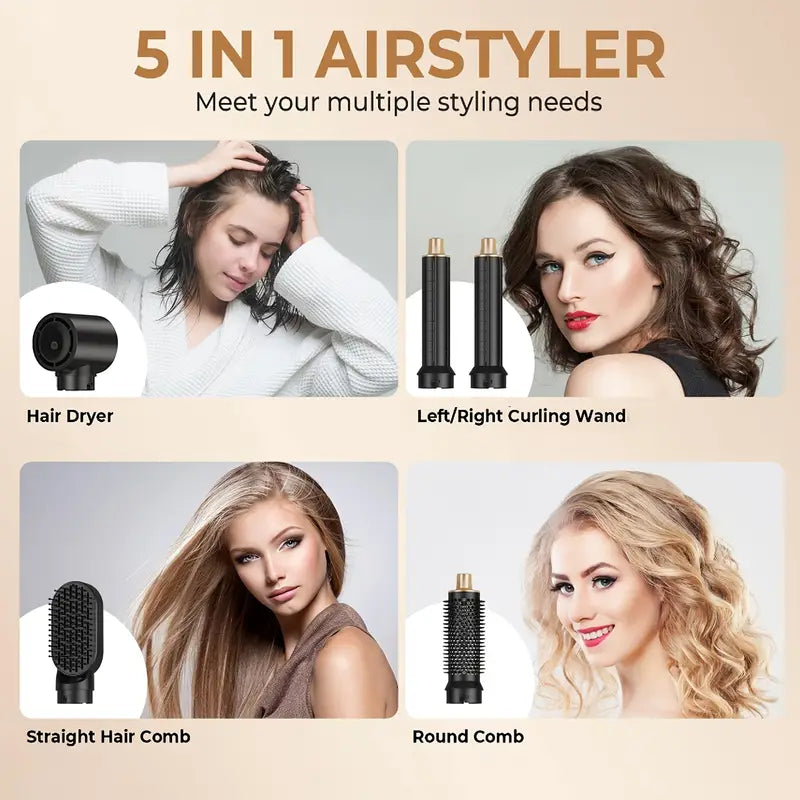 5-in-1 Hair Styling Kit - Hair Dryer, Curling Iron and Straightening Brush