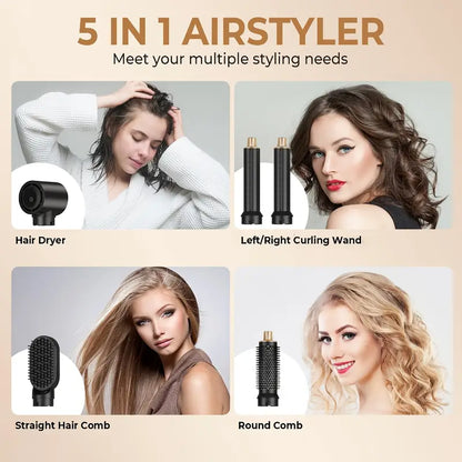 5-in-1 Hair Styling Kit - Hair Dryer, Curling Iron and Straightening Brush