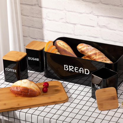 Bamboo Lid Kitchen Storage Set with Canisters for Tea, Coffee, and Sugar