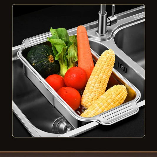 Adjustable Stainless Steel Telescopic Strainer for Sink & Fruit - Draining Functions