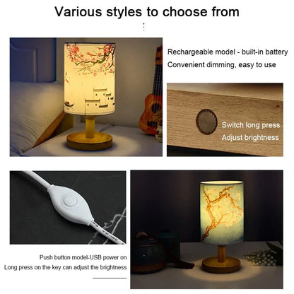 LED Table Lamp with Plum Blossom Design | Dimmable | Chinese Fabric Shade | Warm White Light | EU Plug