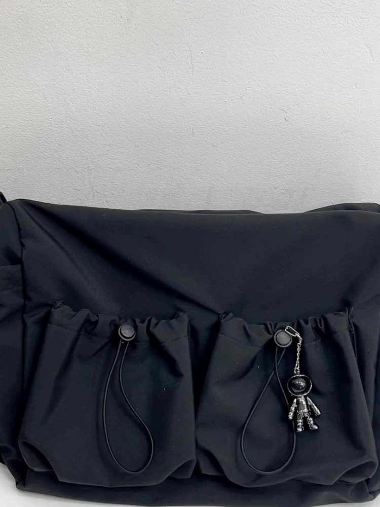 Nylon Messenger Bag for Daily Use – Black Shoulder Bag with Zipper