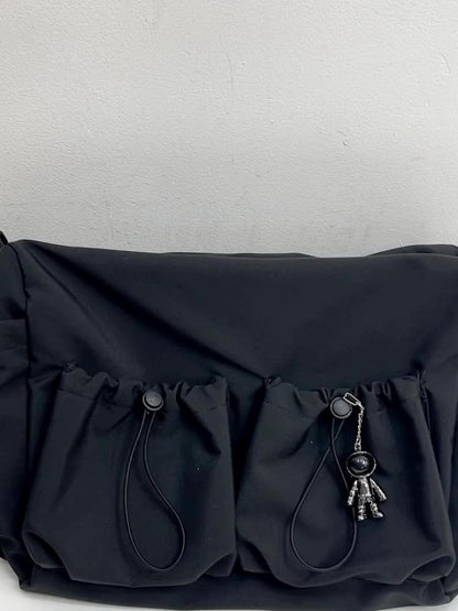 Nylon Messenger Bag for Daily Use – Black Shoulder Bag with Zipper