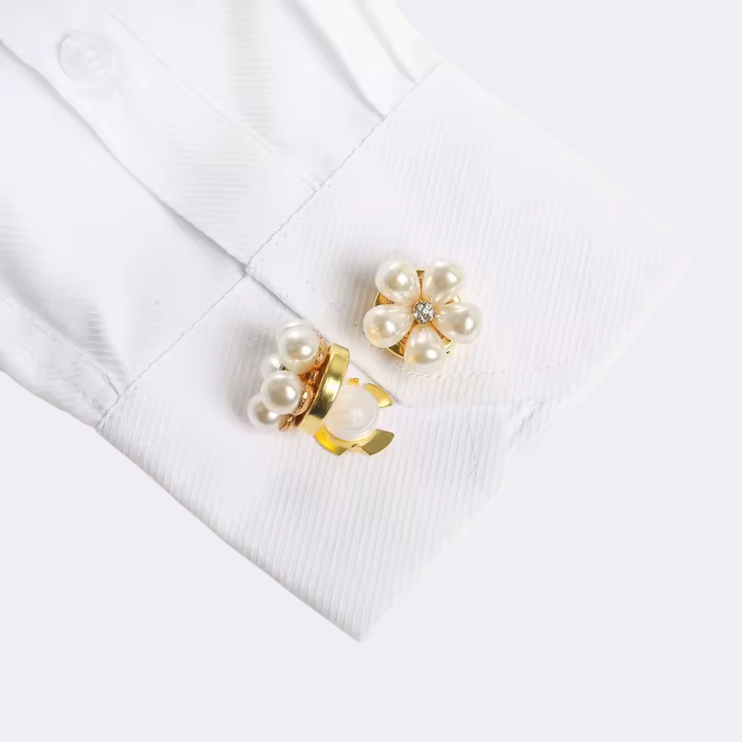 Elegant Pearl Blossom Brooch Clip for Open Blouses & Deep Necklines