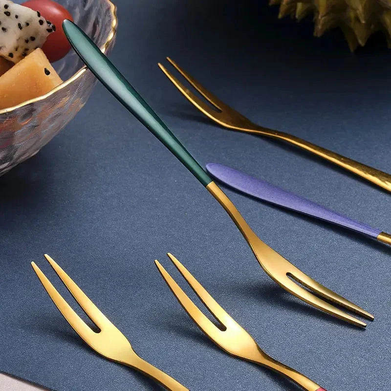 Elegant 7-Piece Stainless Steel Fork Set for Desserts & Salads