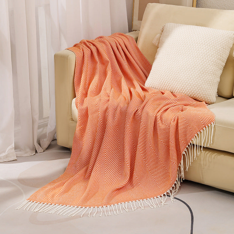 Luxurious Cotton Herringbone Throw Blanket with Fringe