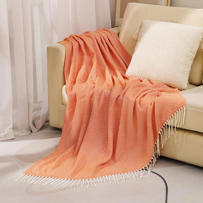 Luxurious Cotton Herringbone Throw Blanket with Fringe