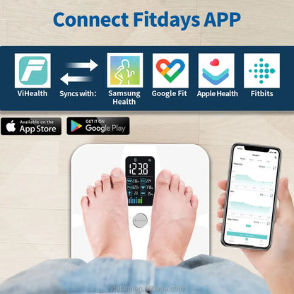 Segmental BIA Body Fat Scale with 8 Electrodes | 20 Metrics, Color Display, Fitdays App, 24 Users, 400 lb Limit