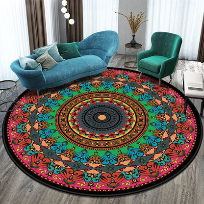 Vibrant 8-Foot Round Rug with Mandala Design for Any Room