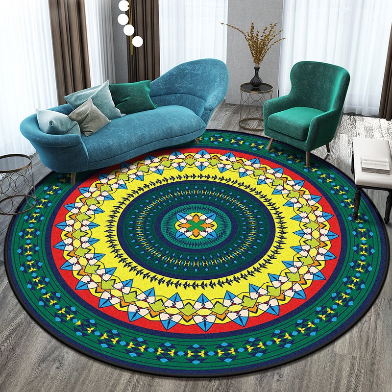 Vibrant 8-Foot Round Rug with Mandala Design for Any Room