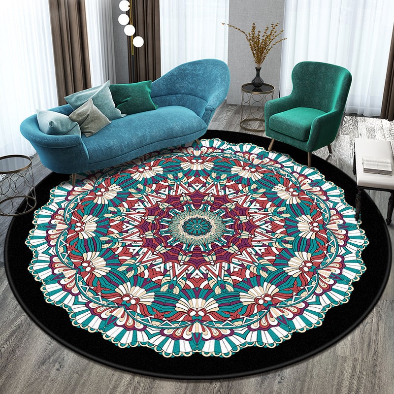 Vibrant 8-Foot Round Rug with Mandala Design for Any Room