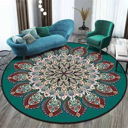 Vibrant 8-Foot Round Rug with Mandala Design for Any Room