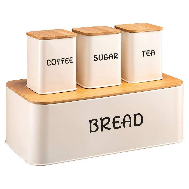 Bamboo Lid Kitchen Storage Set with Canisters for Tea, Coffee, and Sugar
