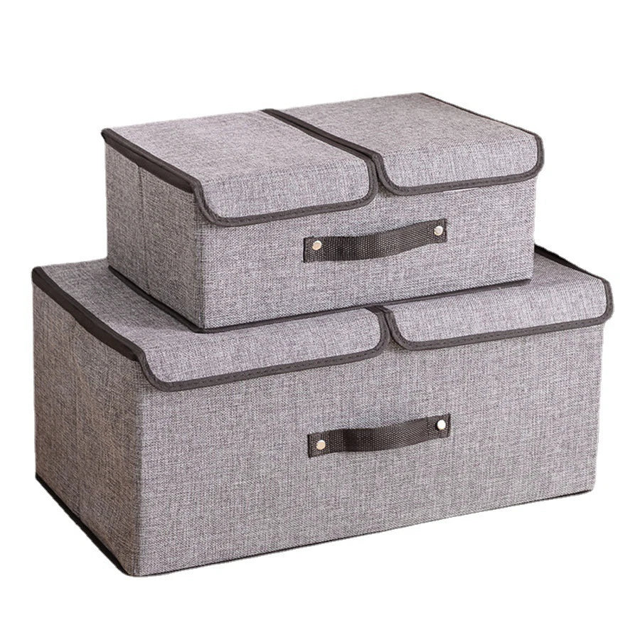 Foldable Cotton Storage Box | Organizer with Double Closure for Clothes and Laundry