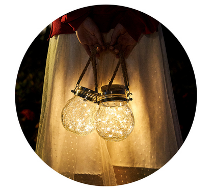 Glass Solar LED Lantern – Decorative Garden Light with Wire Lights and Handle