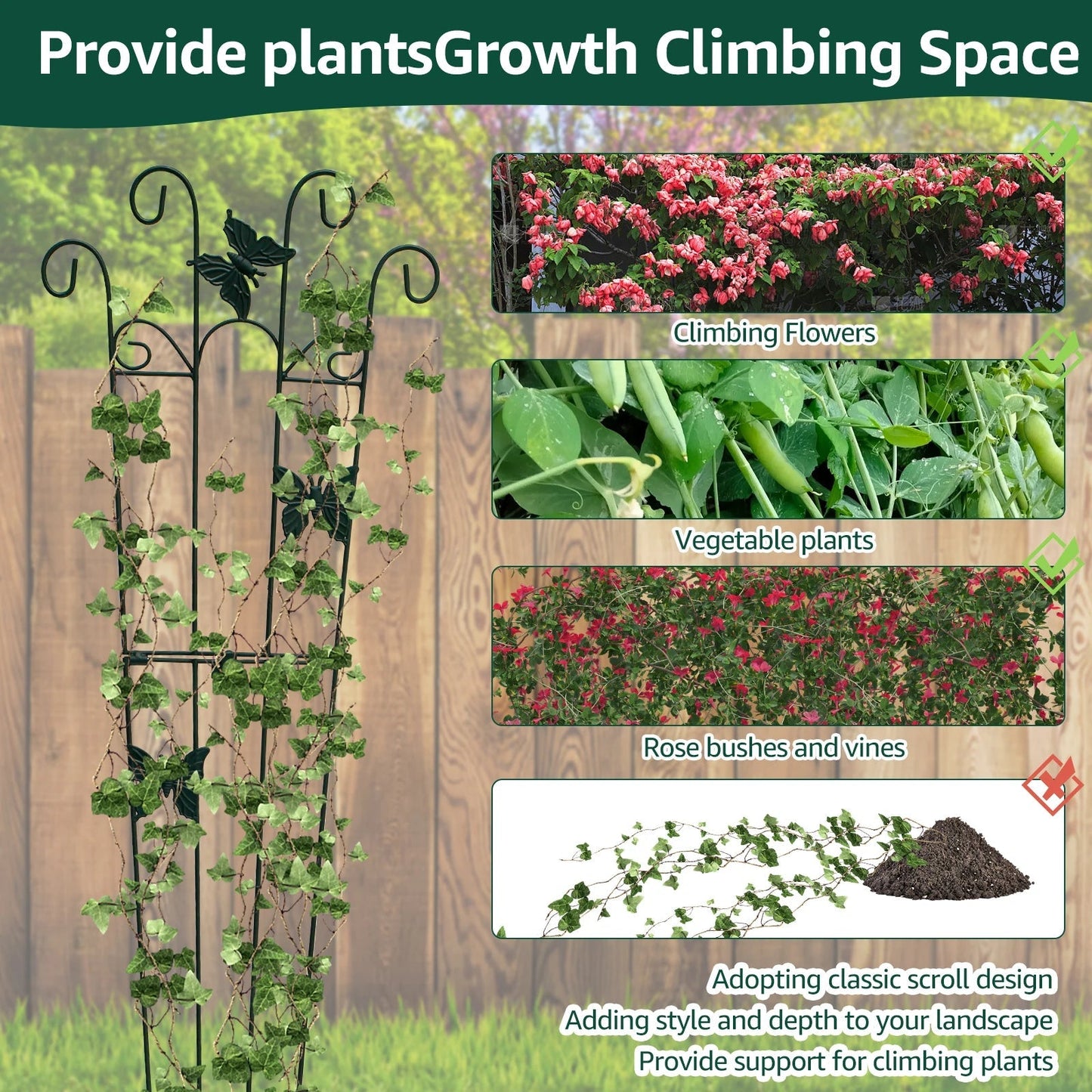 Foldable Metal Garden Trellis | Rust-Resistant | 83–113 cm | Support for Vegetables and Flowers
